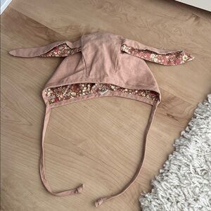 Young Kids Pink Bunny-Ear Bonnet with Floral Lining